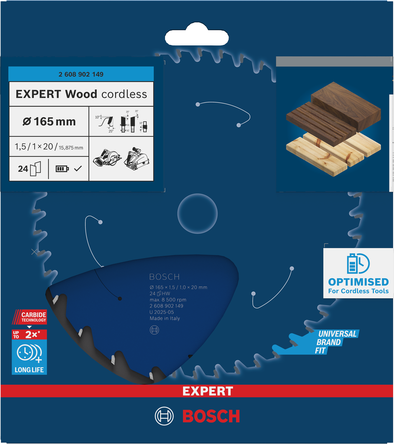 Bosch EXPERT Wood akuga ringsae tera, 165 mm T24.